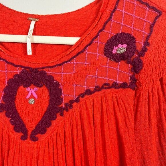 FREE PEOPLE Begonia Boho Burnt Orange Peasant Top Size Small - Picture 6 of 11